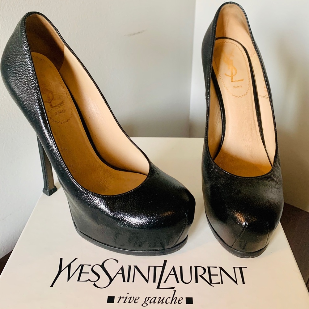 YSL Tribtoo 105 Black Leather Platform Pump